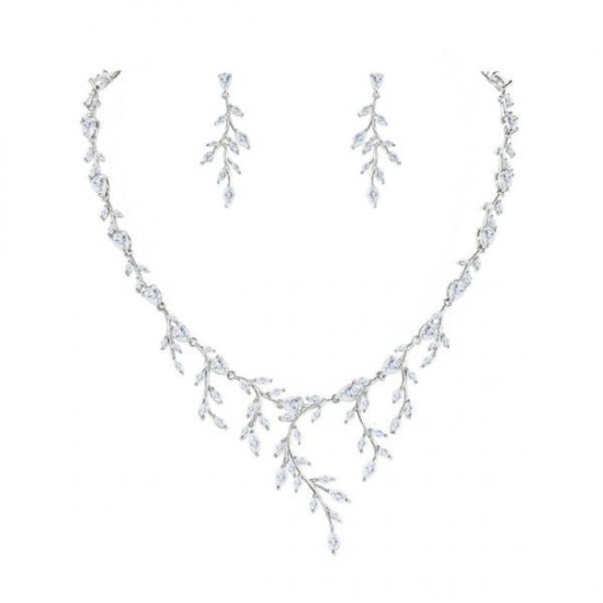 Wholesale Zircon Bridal Leaf Necklace And Earrings Wedding Set